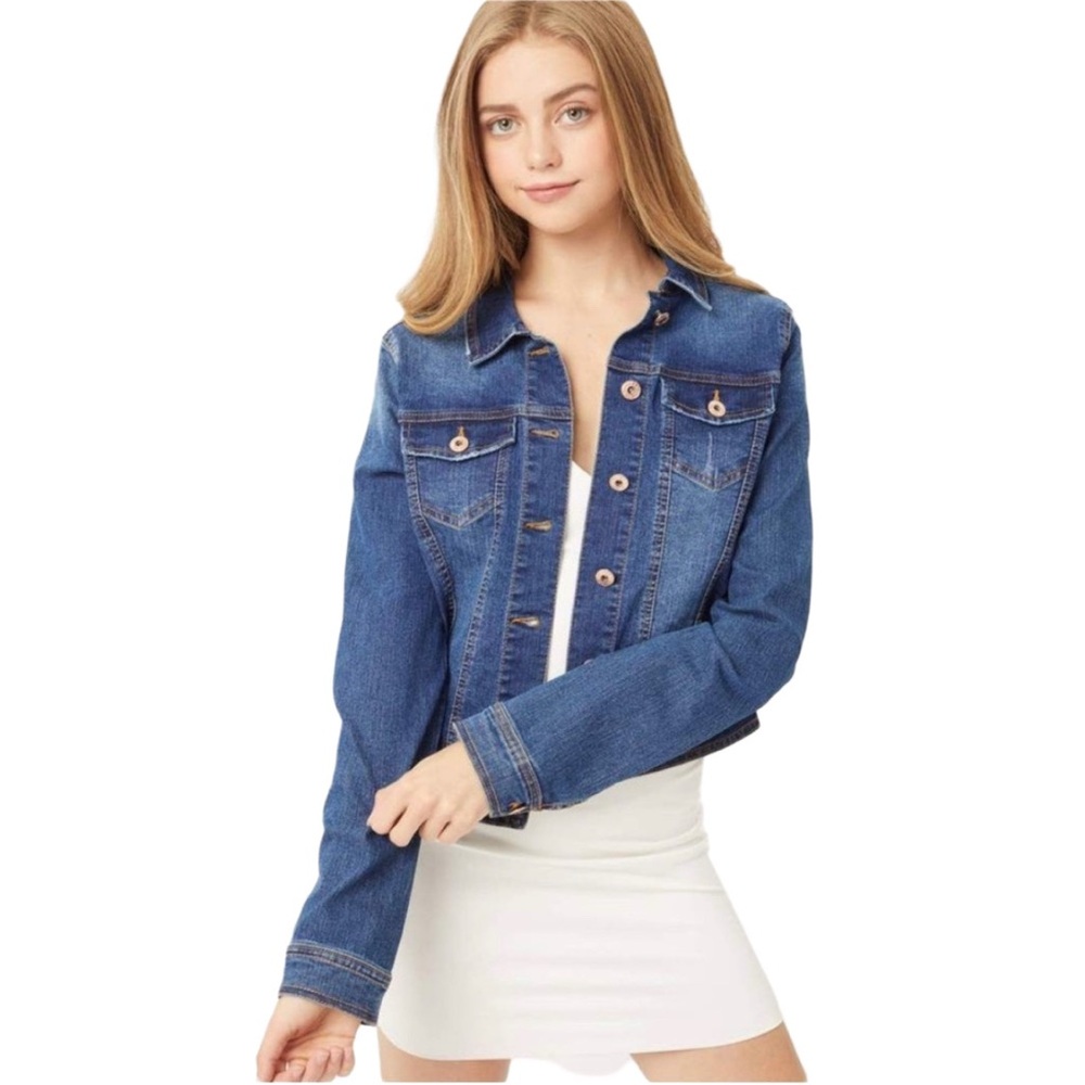 Love Tree Denim Cropped Trucker Jean Jacket Blue Womens Large